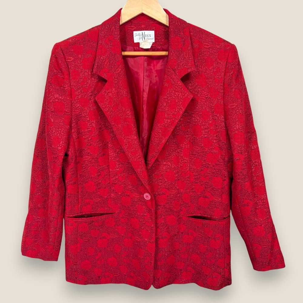 Vintage Da Rue Neils Apparel Brocade Blazer Jacket Red Floral Women Size 12